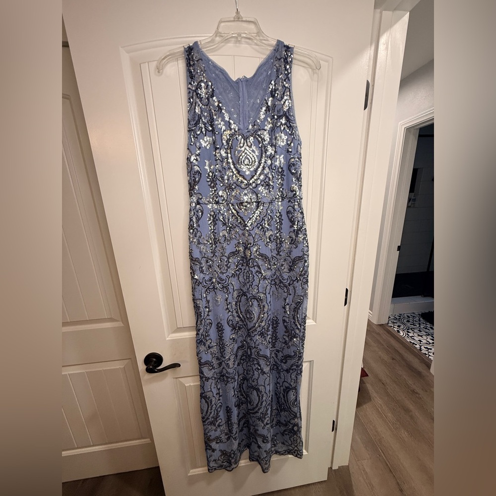 Adrianna Papell Blue Sequin Mermaid Gown Size 10 Formal Evening Dress